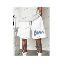 Tarzsokak Y2k Unisex Yaz Şort Bermuda Harajuka Anime Retro Kod-11467 Beyaz