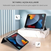 Apple İpad 10.2 İnç 2019/2020/2021 Modellerinin Tümüyle Uyumlu Uyku Modlu, Apple Pencil Kalemlikli, Trifold, Esnek, Mat, Darbeye Tam Dayanıklı Smart Tablet Kılıfı Siyah
