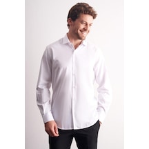 İmza Beyaz Yarım İtalyan Yaka Uzun Kol Premium Slim Fit %100 Pamuk Gömlek 1004255197 Beyaz