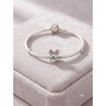 Kadın Minnie Mouse Model Taşlı Gümüş Charm