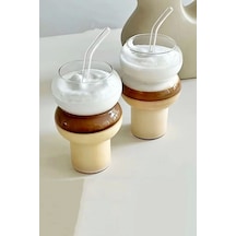 2 Adet Külah Dalgalı 400 Ml Soğuk Ve Sıcak Kahve Bardağı Pipetli