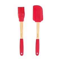 Tantitoni Bambu Saplı Kırmızı Silikon Spatula Ve Fırça Seti