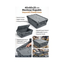 40 60 25 Cm Gri Menteşe Kapaklı Plastik Kasa