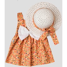 Şapkalı Kız Bebek Elbisesi Puantiyeli Bebek Takımı-turuncu
