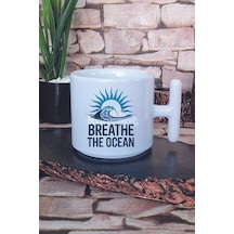 Breathe The Ocean Baskılı T Kulplu Latte Fincanı Kupa Bardak Beyaz