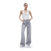 Koton Geniş Paça Düğmeli Taş Detaylı Pamuklu Jean Pantolon - Wide Leg Jeans Gri 5sal40275md Gri