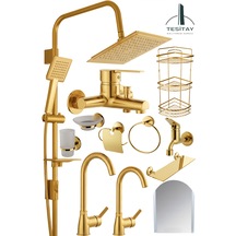 Lüks Mutfak Lavabo Banyo Bataryası Robot Duş Seti Aynalı Aksesuar Takımı Gold Renk Altın