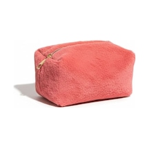Pufcase Toscana Peluş Kumaş Makyaj Çantası İthal, Tüy Dökmez, Yumuşak Dokulu 10 20 10 Cm Pembe