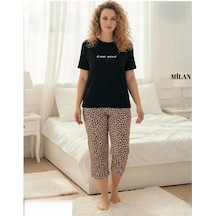Mihra Kadın Milan Büyük Beden Bisiklet Yaka Kısa Kol Kapri Pijama Takımı 50503s - 1 Adet Siyah