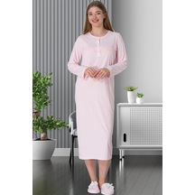Mecit Pijama Mecit 5824 Bayan Pembe Büyük Beden Uzun Kollu Gecelik 001