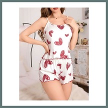 Bezos Kadın Beyaz Kalp Desenli Şortlu Gecelik Pijama Takımı 5052 Beden: L/xl Renk: Beyaz Ventra
