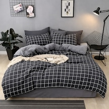 Tek Kişilik Nevresim Takımı 160x220cm 2 Yastık Kılıfı Lastikli Çarşaflı 100x200+30 Geometrik Desen Gri