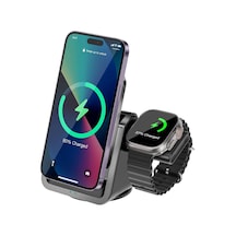 3-in-1 Kablosuz Şarj Standı, Telefon Saat, Ayarlanabilir Açılı, Led Işıklı, İphone İle Uyumlu-watch İle Uyumlu Çok Renkli