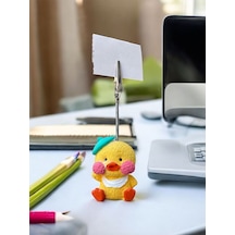 Turkuaz Ressam Şapkalı Sevimli Kawaii Sarı Civciv Fotoğraf Not Tutucu Ofis Masası Tutacak Hediyelik Sarı