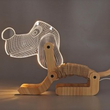Szypzstore Köpek Gece Lambası, 3d Ahşap Led Sıcak Beyaz Işık Sevimli Taşınabilir Usb Şarj Ofis Yatak Odası Için Dekoratif Işık Çocuk Odası, Erkekler Kızlar Için Doğum Günü Hediyesi Gnodet Renkli