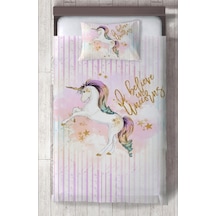 Mekta Home Bebek Ve Çocuk Odası Yıldızlı Unicorn Desenli Yatak Örtüsü Renkli