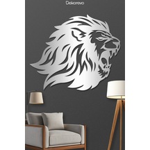 Yırtıcı Aslan Metal Duvar Tablosu - Metal Duvar Sanatı - Gümüş - 30 X 30 Cm