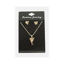 Kelebek - 162 - Zirkon Taşlı Set - Muratech - Kolye Kırmızı