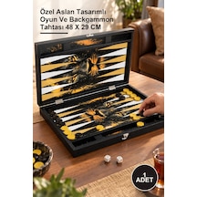 1 Adet Tavla Özel Aslan Tasarımlı Oyun Ve Backgammon Tahtası 48 X 29 Cm