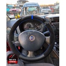 Fiat Doblo 1 Dikme Direksiyon Kılıfı Alcantara Süet Mat Karbon Mavi Yüzük Ve Dikiş 2005-2010 Siyah