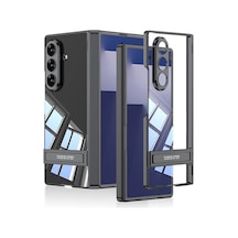 Samsung Uyumlu GalaxyZ Fold 7 Kılıf Kamera Korumalı Şeffaf Tasarımlı Celikaksesuar Lego Standlı Kılıf Siyah