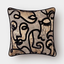 "amore" Desenli Kırlent Kılıfı - 45x45 - Siyah Siyah - Gold