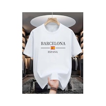 Caddemia Yaz  Gündelik Spor Gevşek Barselona İspanyol Mektubu Baskılı Rahat Yuva Beyaz 2XL