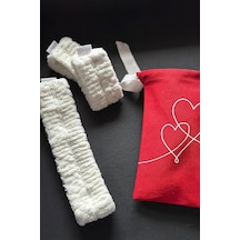 Mikrofiber Welsoft Saç Bandı Ve Bileklik Seti, Yumuşak Beyaz, Yüz Yıkama Ve Makyaj İçin, Kırmızı Keseli, 4 Parça