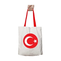 Art Hediye Kırmızı Kulplu Türk Bayrağımız Yıkanabilir Omuz Çanta Çok Renkli