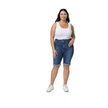 Büyük Beden Paçası Katlamalı Beş Cepli Denim Mavi Şort-mavi Mavi