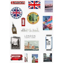 Londra - Ingiltere Baskılı 17'li Telefon Ve Bilgisayar Yüzeylerine Uygun Özel Tasarım Sticker Seti
