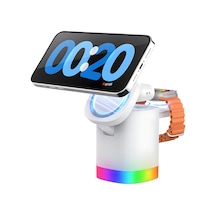 İphone Uyumlu  / Airpods Uyumlu/ Watch İçin T15 3'ü 1 Arada Katlanabilir Kablosuz Şarj Cihazı Manyetik Şarj İstasyonu Beyaz