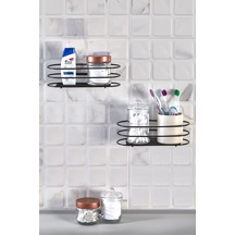 2' Li Banyo Düzenleyici - Yapışkanlı Banyo Rafı Siyah