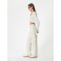 Koton Kargo Kot Pantolon Düz Bol Paça Standart Bel - Eve Straight Jeans Taş 4sal40064mw Taş
