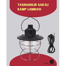 Mey İthalat Usb Şarjlı Retro Led Kamp Feneri 4 Işık Modu, Su Geçirmez, Taşınabilir Siyah