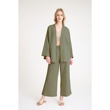 Keten Kadın Salaş Kimono İkili Haki Takım Haki