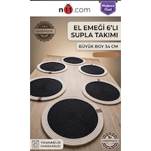 Şık El Yapımı Siyah Beyaz 6'lı Yıkanabilir Supla Takımı. 34cm Büyük Boy Amerikan Servis Siyah-beyaz