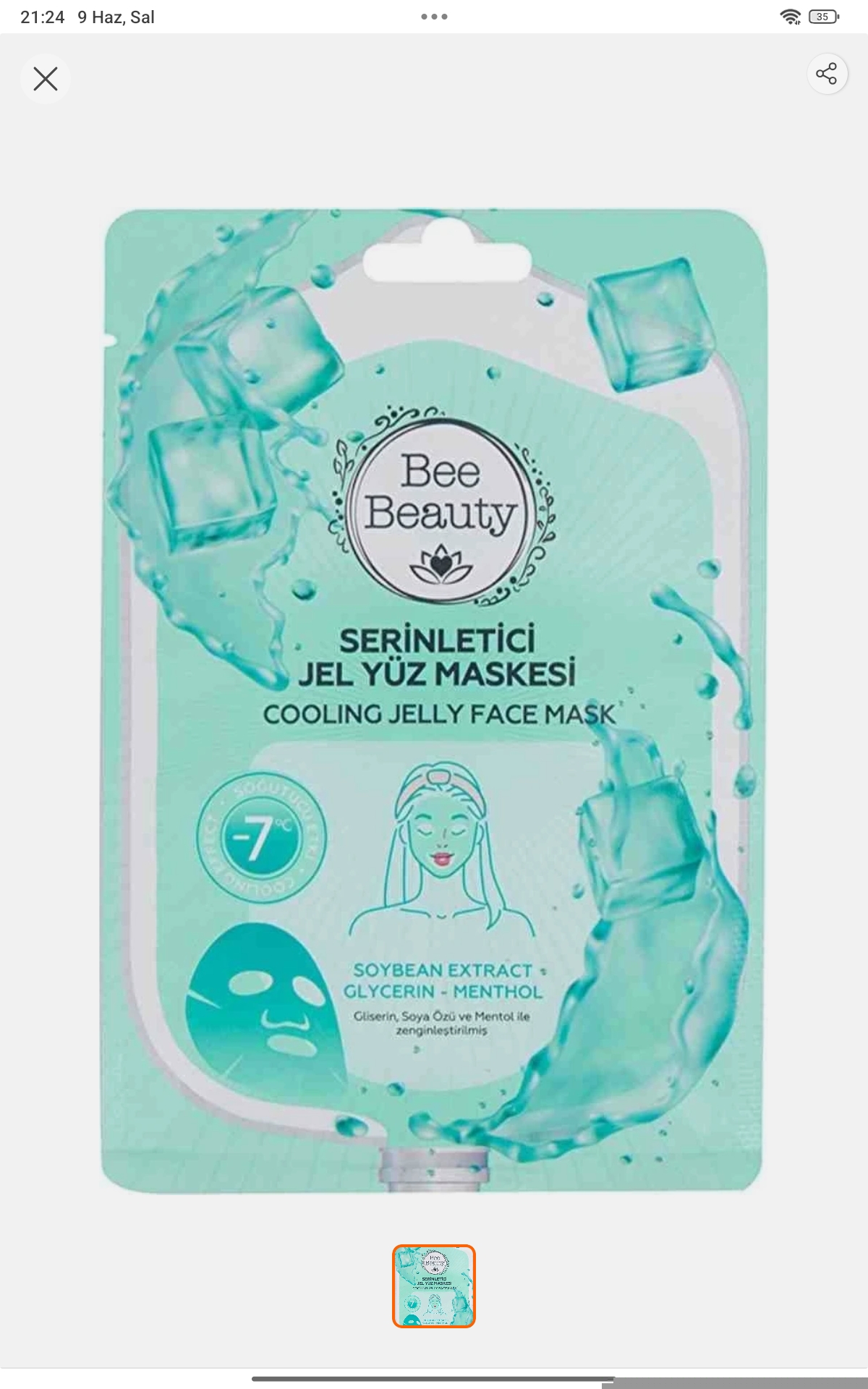 Bee Beauty Gliserin-soya-menthol Serinletici Jel Yüz Maskesi X2