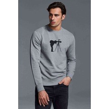 Silhouette Photography Baskılı Gri Melanj Erkek Sweatshirt