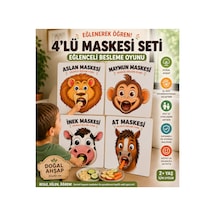 4'lü Ahşap Hayvan Maskesi Besleme Oyunu Seti 30x40 Cm Eğitici Aktivite Hayvan Maskesi Montessori Eğitici
