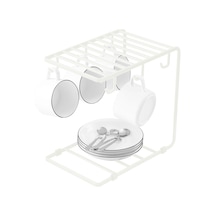 Jeemson Beyaz Demir Mug Tutucu - Çay/bardak Saklama Rafı - Mutfak Organize Edici - Suyu Süzme Özelliği Beyaz