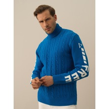 Xint Mavi Doğal Yün Dokulu Regular Fit Kazak 801784