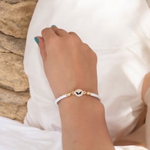 Kanat Temalı Doğal Beyaz Derili Oval Motifli 14 Ayar Altın Plakalı Hediye Bileklik-529sembol Kanat