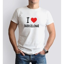 Bk Gift I Love Barcelona Tasarımlı Erkek Yuvarlak Yaka Tişört-1
