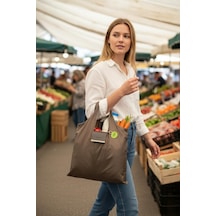 Kapsül Çanta Omuz Çantası Alışveriş Çantası Shopping Bag İnce Paraşüt Kumaş Kahverengi