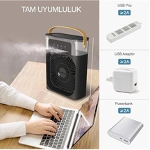 Şarjlı Soğutmalı Vantilatör - Siyah - 7 Renk Led Işıklı Mini Hava Soğutucu, Buharlı Nemlendirici, Parfüm Hazneli, Zaman Ayarlı, Taşınabilir Usb Fan Ev & Ofis İçin .