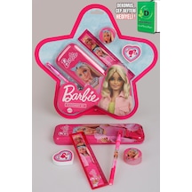 X Dekomus Lisanslı Barbie Yıldız Tasarımlı 5'li Kırtasiye Seti Metal Kalem Kutusu,cetvel,kalem Açık Gri