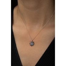 Renkli Taşlı Güneş Kolye, Rodyum Kalemli Rose Gold Kaplama 925 Ayar Gümüş, Uvps100485
