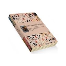 Retronote Animals Series - A5, Kuniyoshi Utagawa 4'lü Defter Seti Iı, Çizgisiz, Toplam 256 Sayfa, Her Biri 64 Sayfa, Tel Dikiş, Esnek Kapak, Oval Kenar, Tuval Doku, 60 Gram, Sarı Krem Renk Çok Renkli