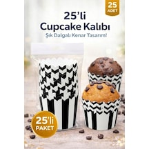 Cupcake Kalıbı & Kek Kapsülü & Muffin Kek Kalıbı & 25 Adet - Siyah Beyaz Kek Kalıbı Beyaz